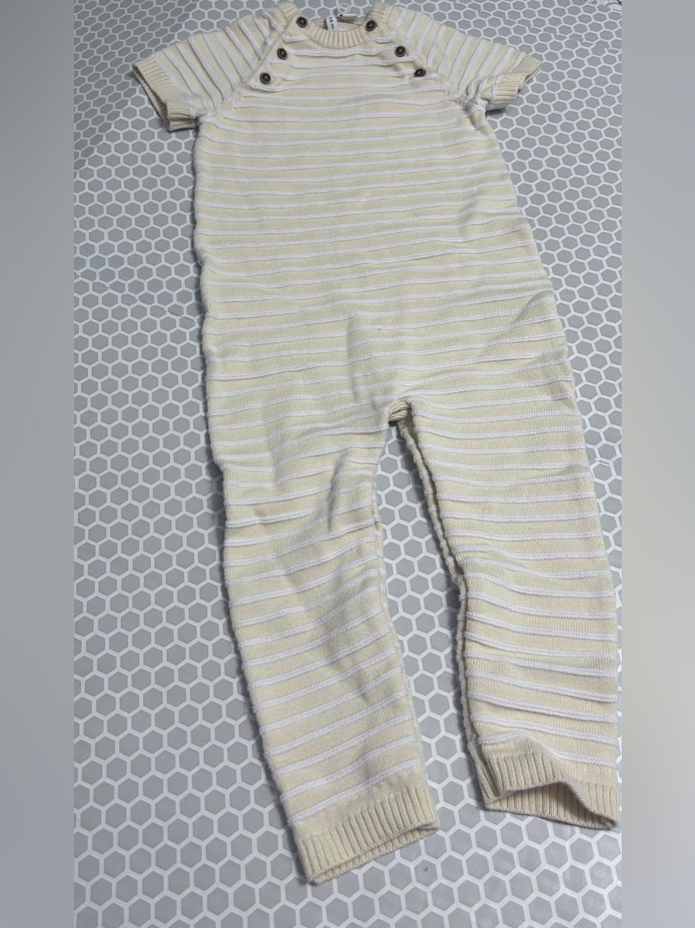 Janie and Jack Butter Yellow & White Striped Romper. Size 18-24M